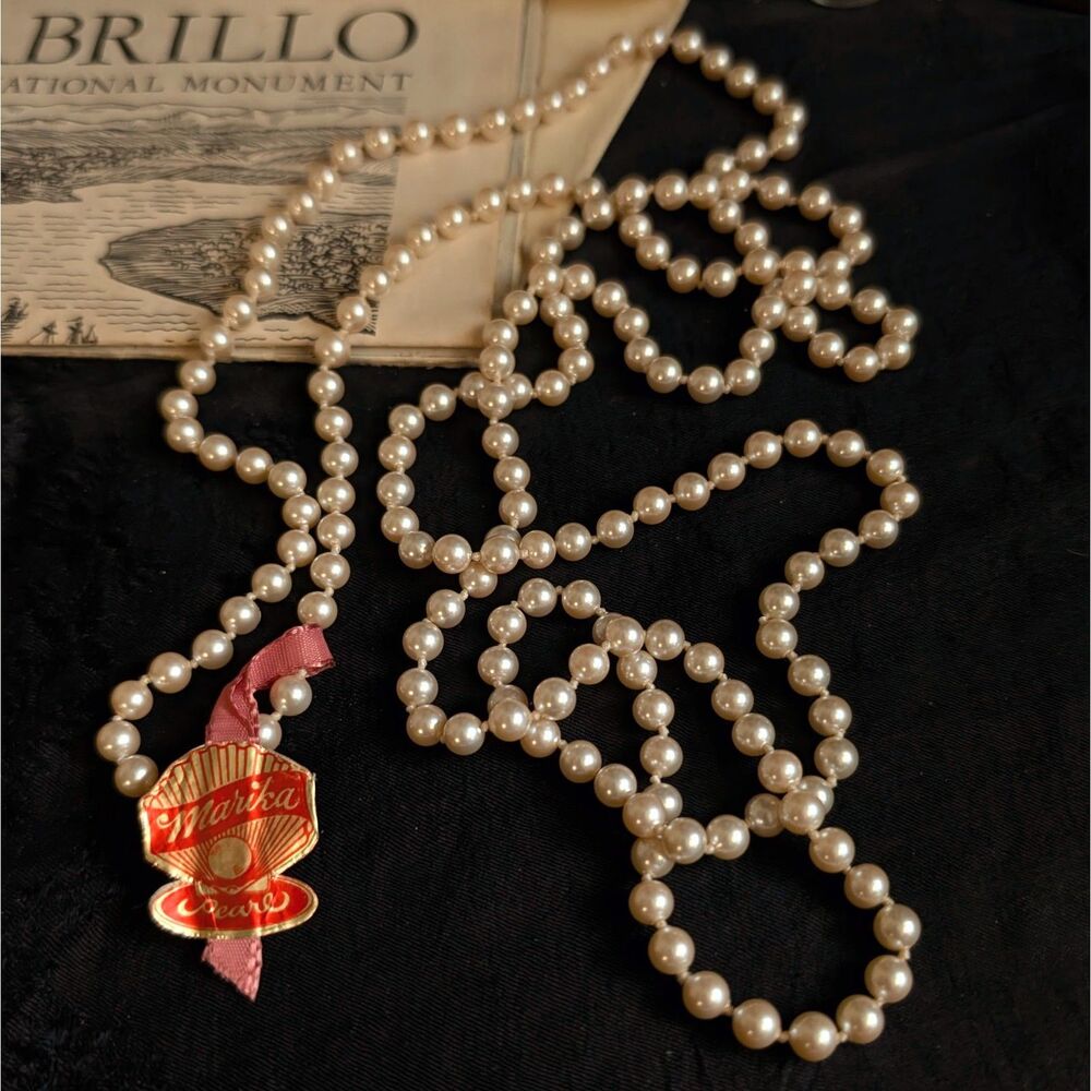 Vintage Extra Long Faux Pearl Necklace Cream White